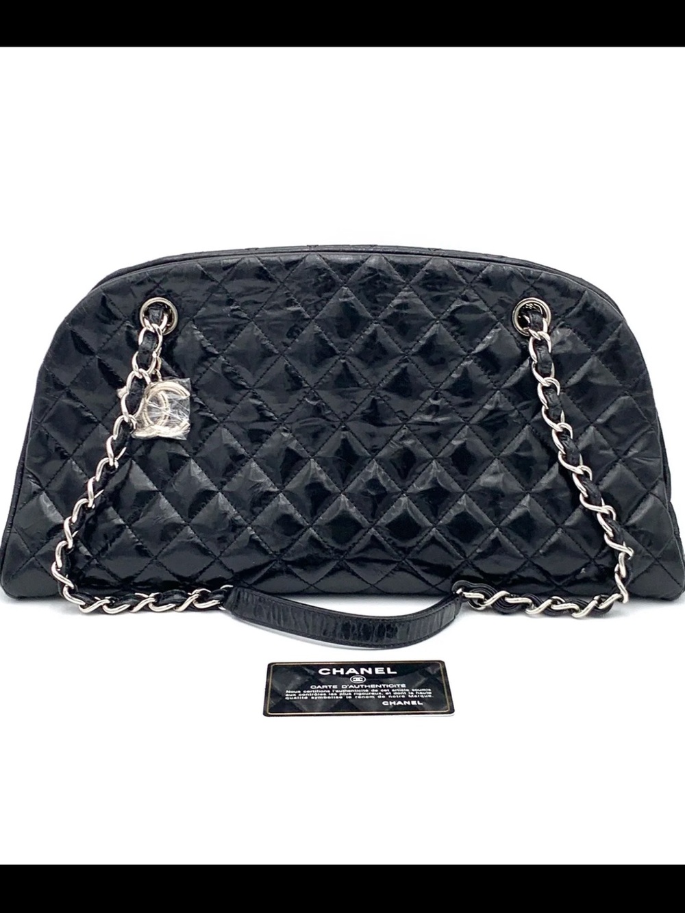 CHANEL Glazed Calfskin Shoulder Bag Just Mademoiselle Bag Quilted Medium